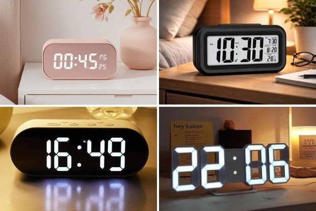 desain jam digital modern minimalis dengan tampilan LED