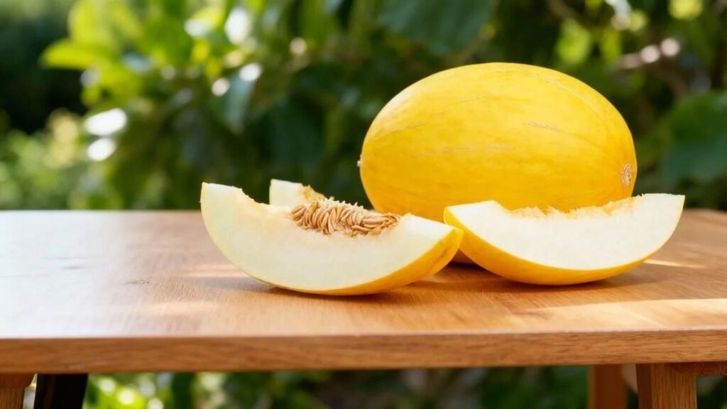Buah timun suri segar dengan kulit kuning dan daging berwarna putih kekuningan