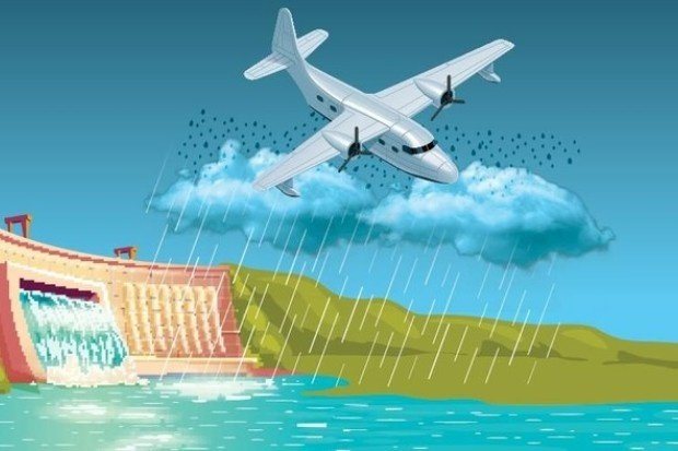 Proses modifikasi cuaca melalui penyemaian awan untuk menghasilkan hujan