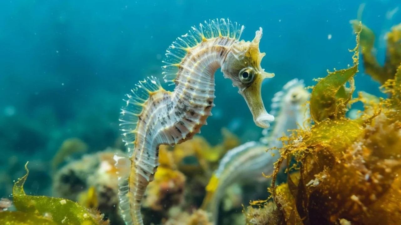 Kuda laut kecil dengan bentuk tubuh unik di lingkungan laut